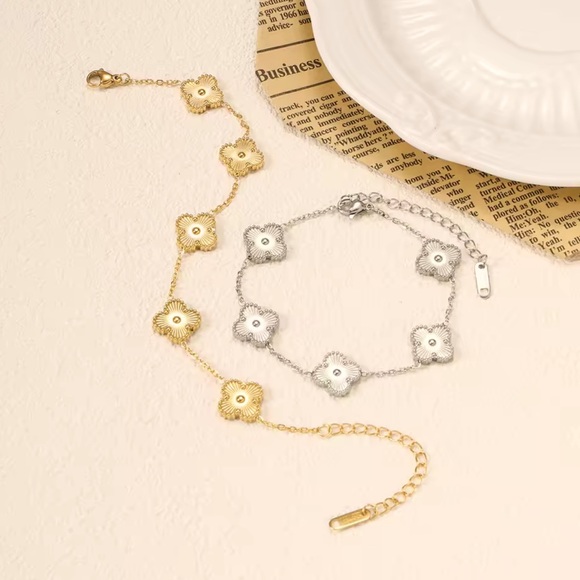 New Alhambra Gold Gold 18K plated Stainless Steel floral Bracelet Clover - Picture 4 of 14